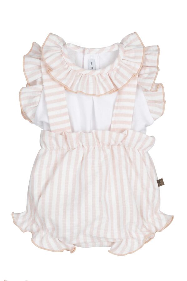 Calamaro pink stripe romper and blouse set