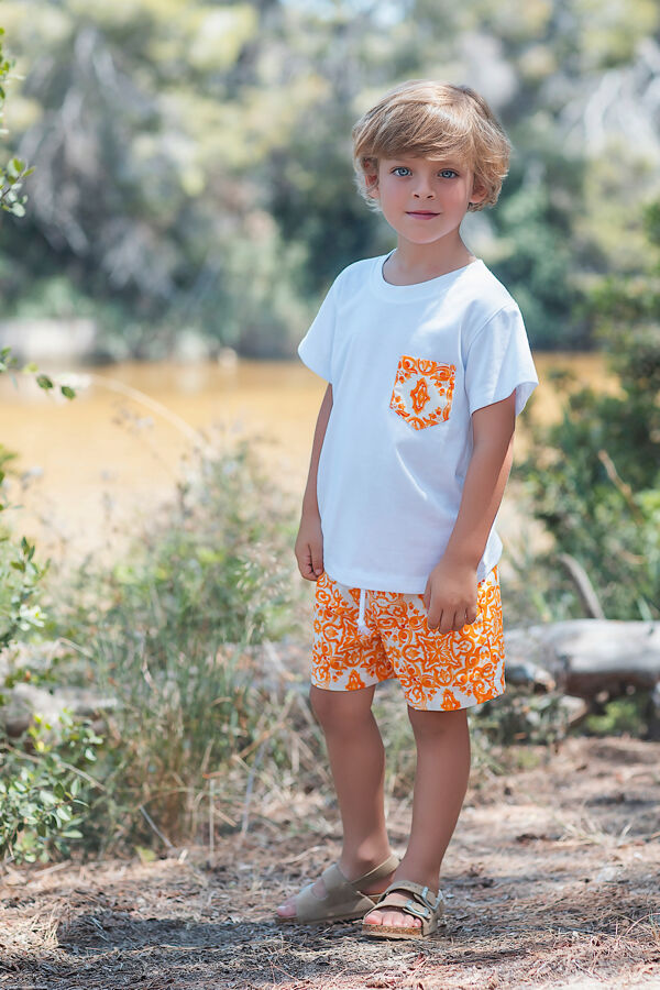 PRE ORDER Rochy boys orange print swim short and t shirt set