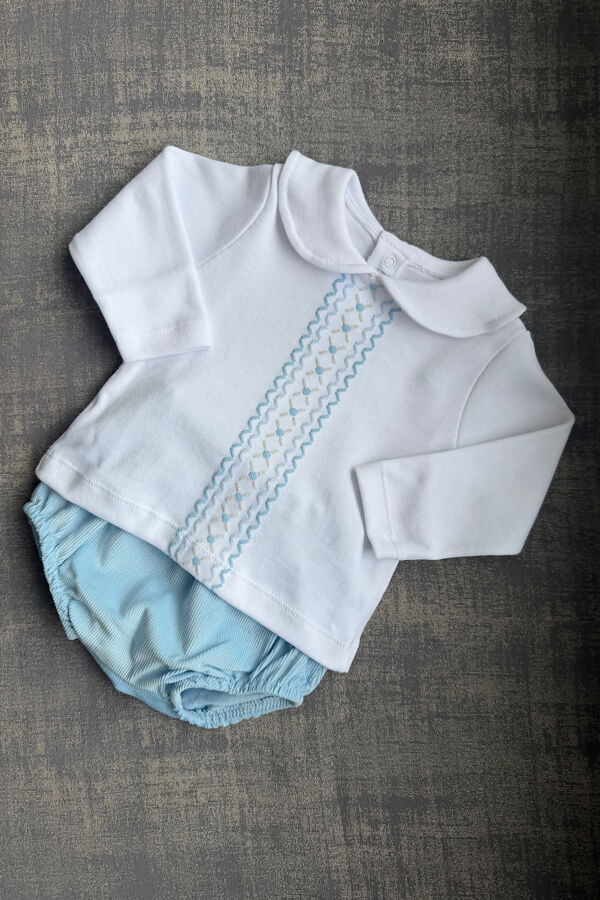Calamaro boys blue and white jam pant set