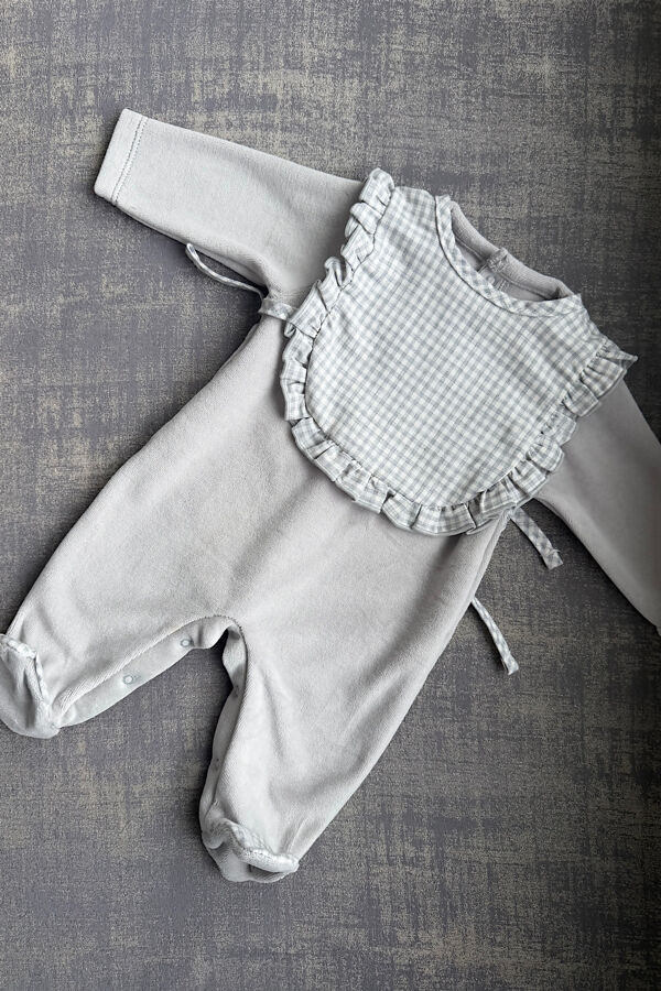 Calamaro grey gingham babygrow