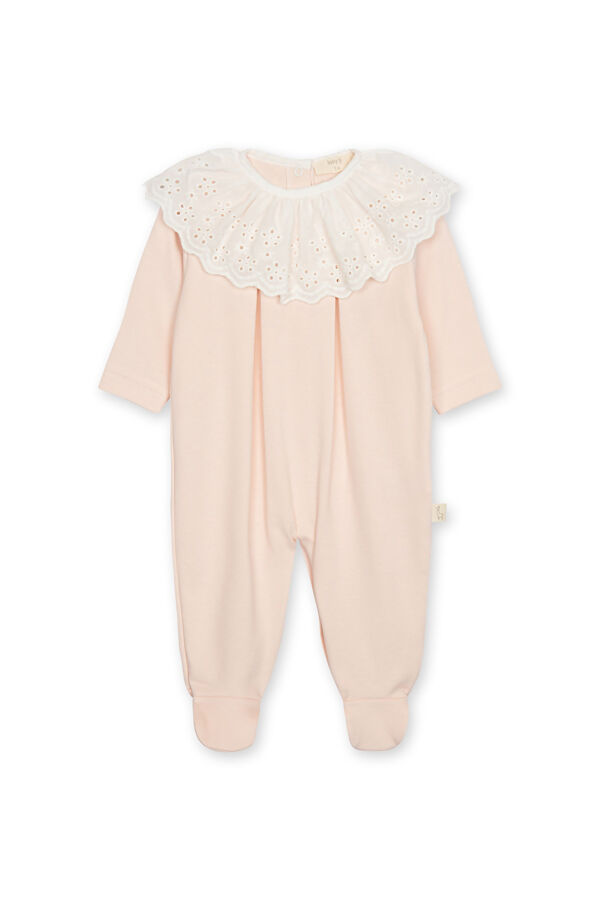 Baby Gi peach cotton pink broderie anglaise collar babygrow