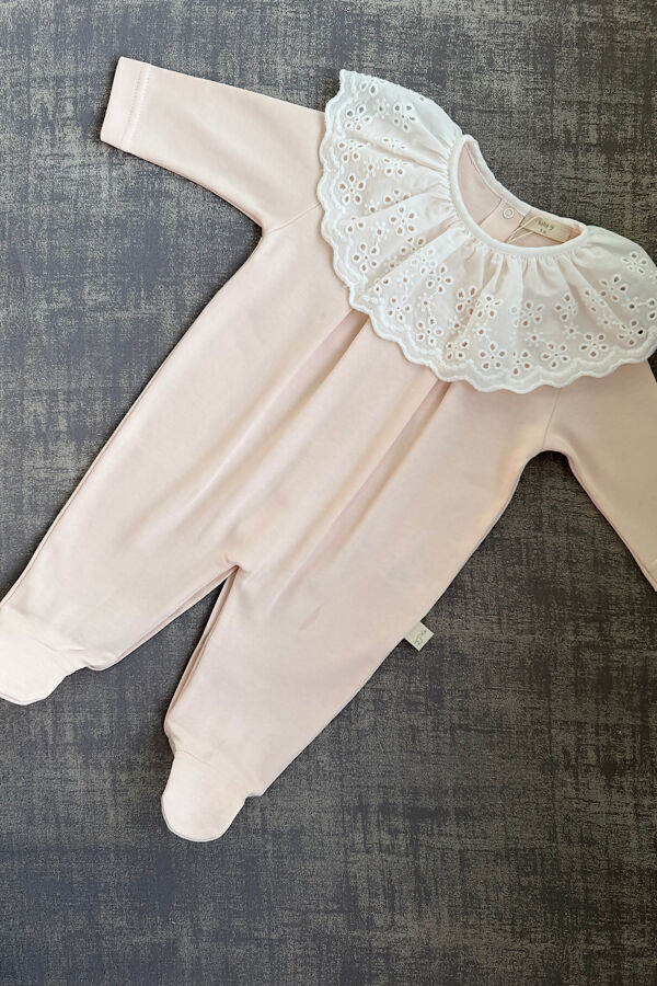 Baby Gi peach cotton pink broderie anglaise collar babygrow