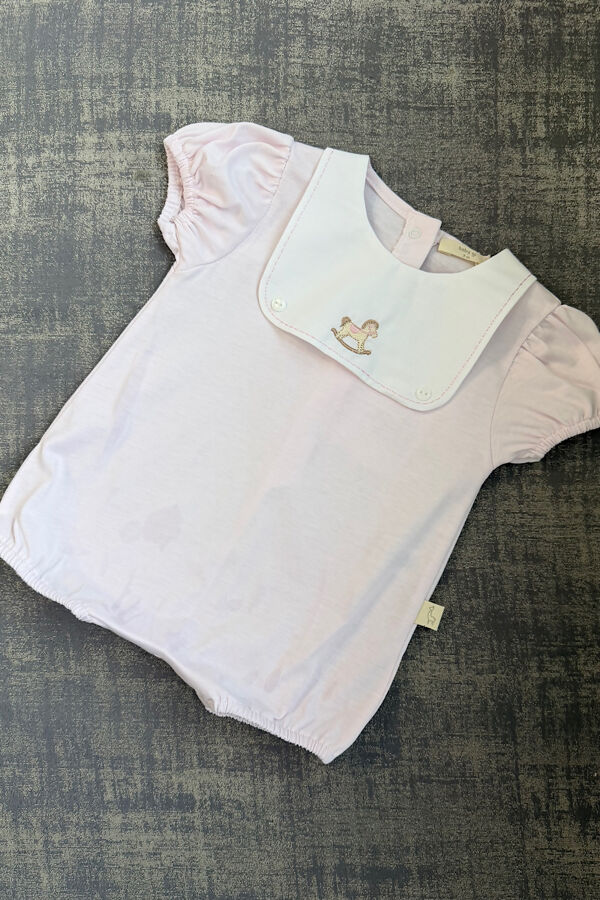 Baby Gi pink rocking horse romper