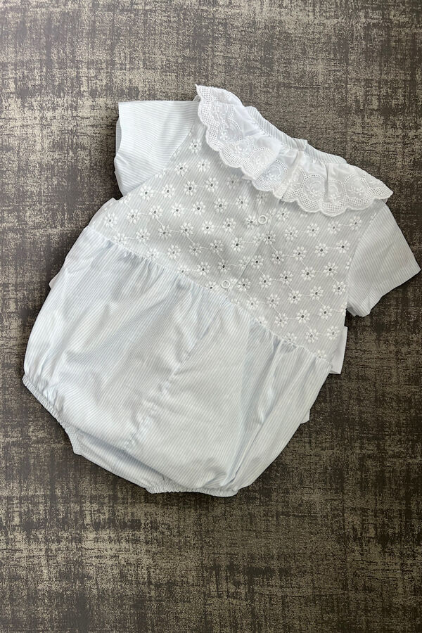 Piccola Speranza blue striped bow romper