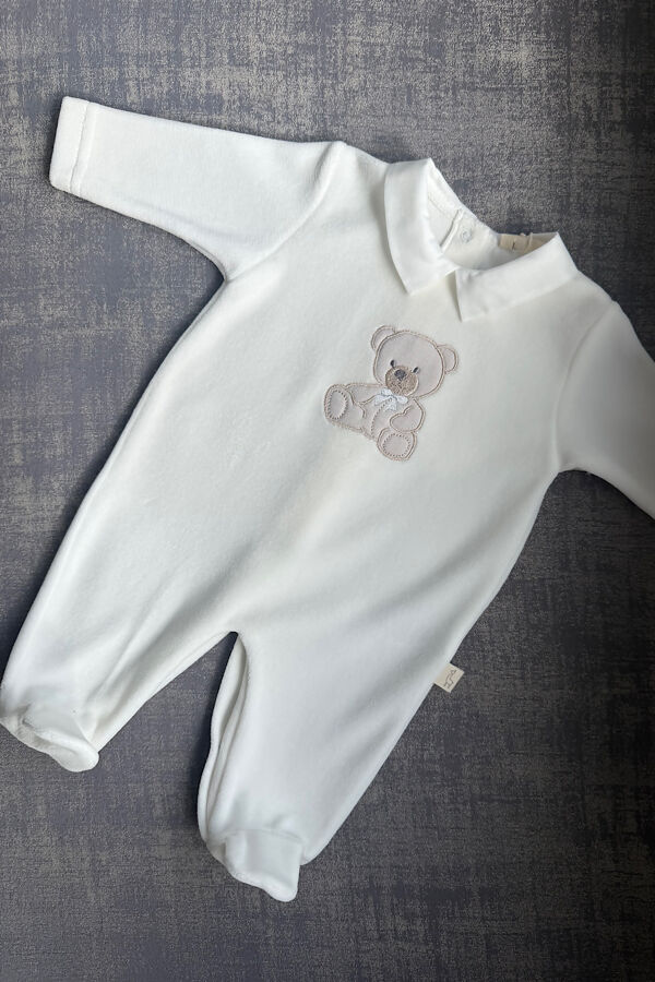 Baby Gi ivory velour teddy babygrow