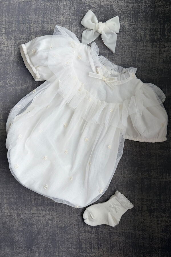 Phi ivory tulle floral embroidered romper 