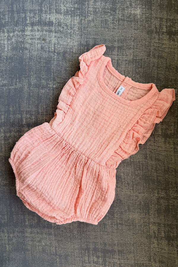 Calamaro coral swiss dot romper