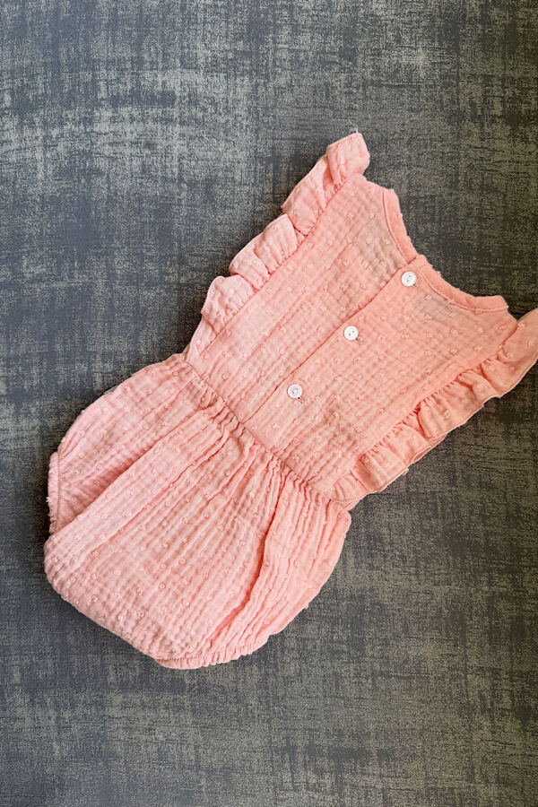 Calamaro coral swiss dot romper