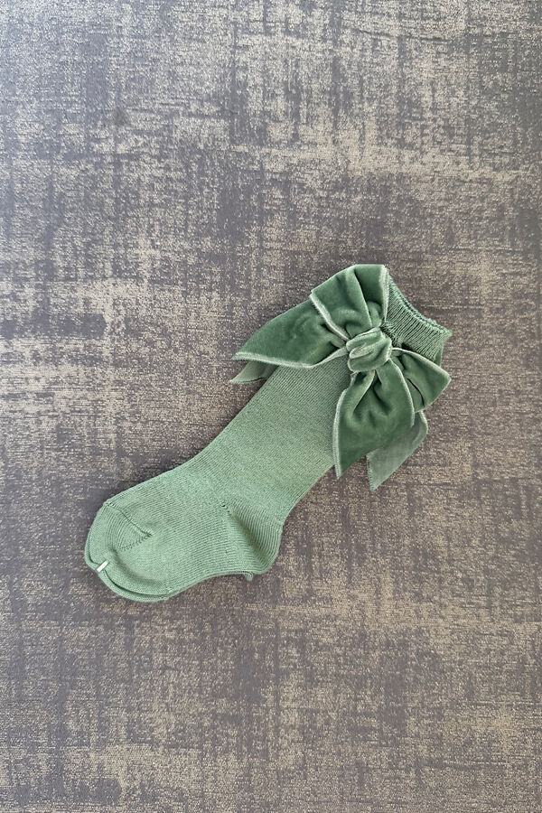 Condor sage velvet bow knee-high socks