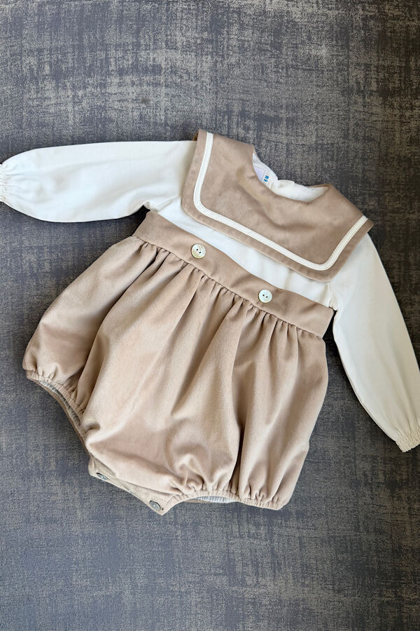 Be Chic beige velvet sailor romper