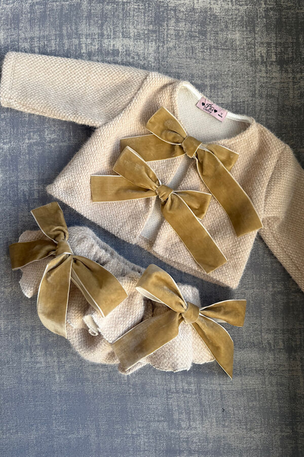 Phi beige jersey cardigan and jam pants set