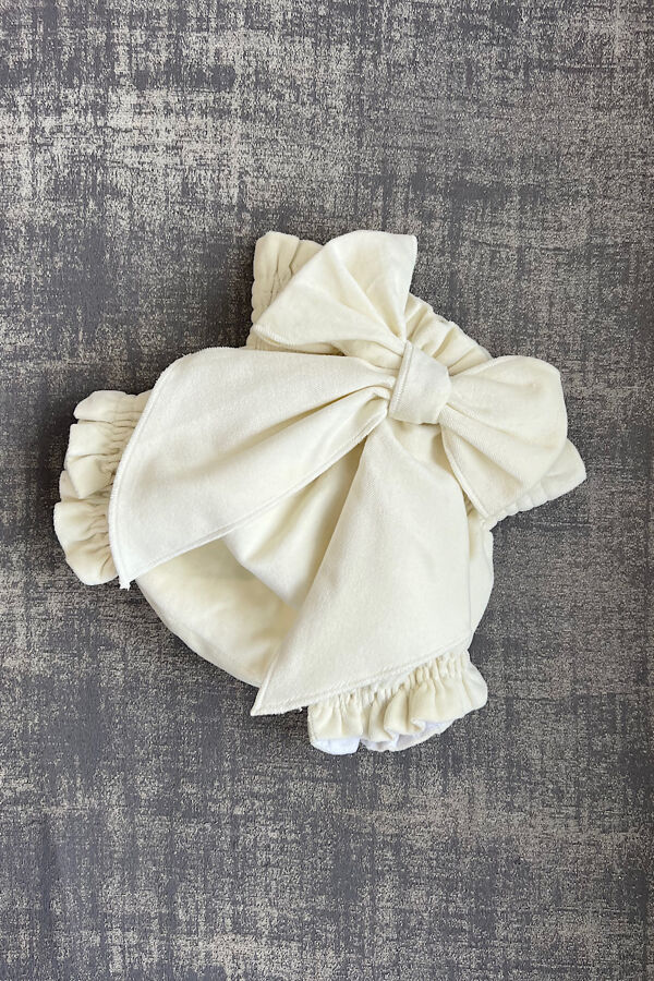 Phi cream velvet bow jam pants