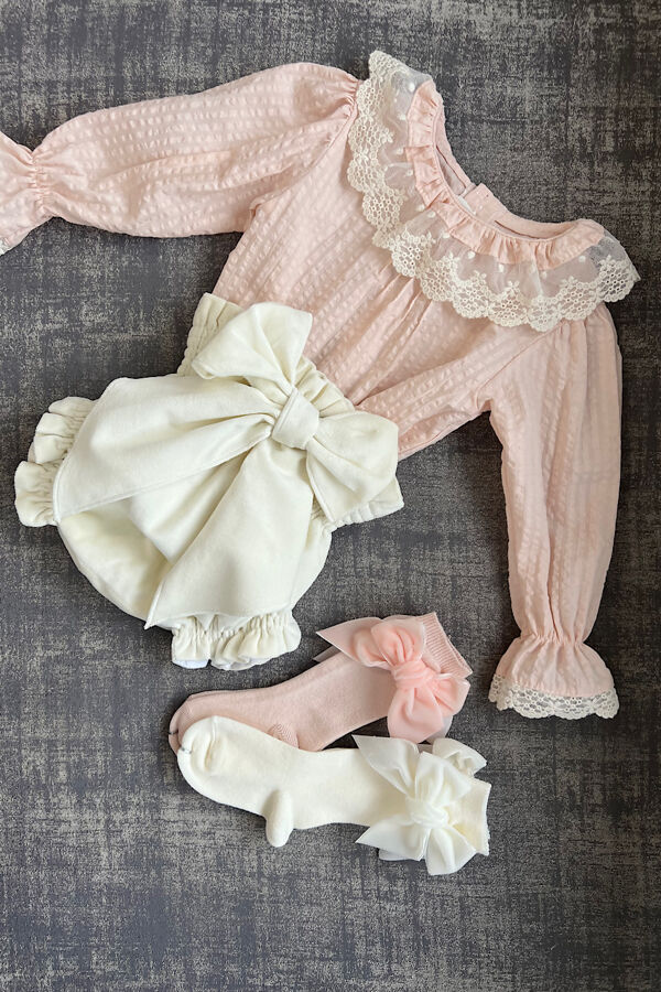 Phi cream velvet bow jam pants