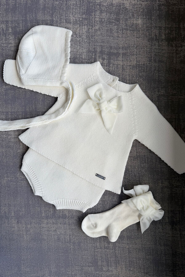 Condor ivory velvet bow knitted set