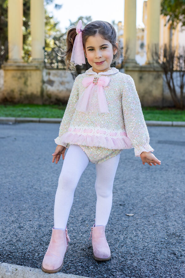Naxos pink tulle trim tweed dress and knickers set