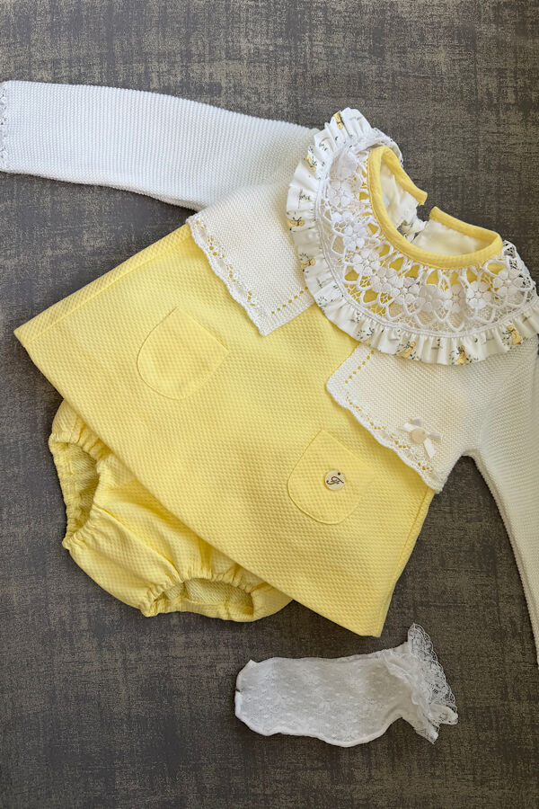 Foque lemon dress with floral trim